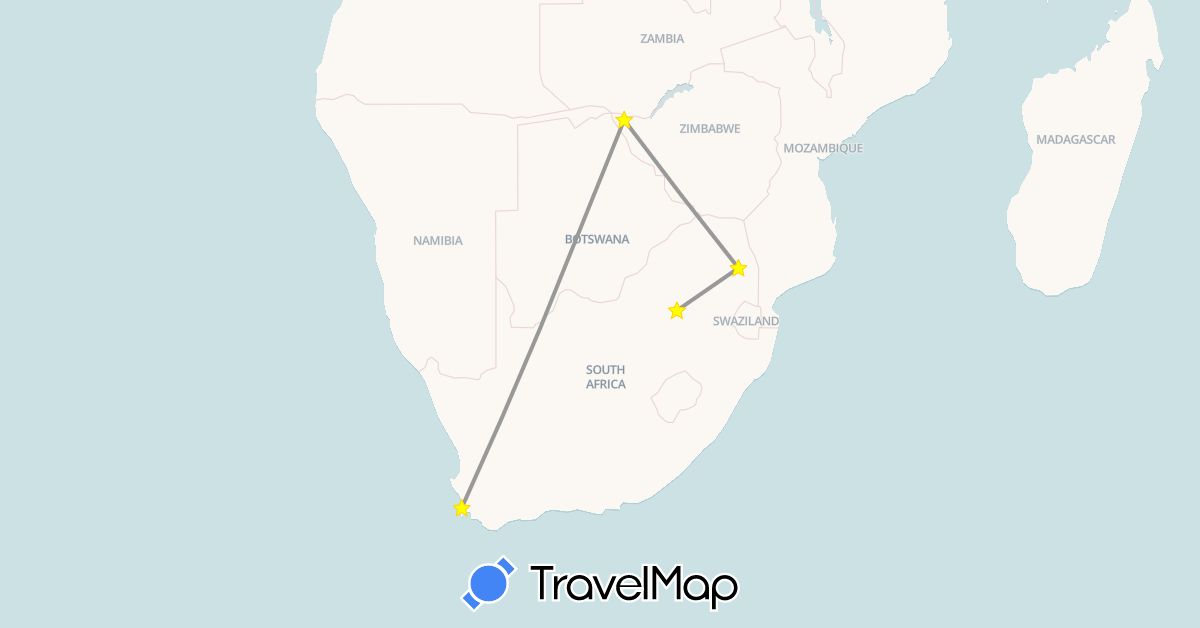 TravelMap itinerary: plane in South Africa, Zimbabwe (Africa)